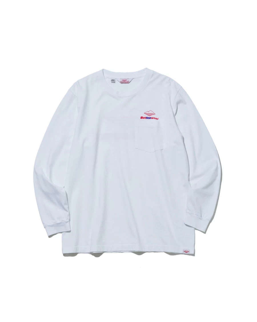 Battenwear Men's 10th Anniversary Long Sleeve Pocket T-Shirt in White