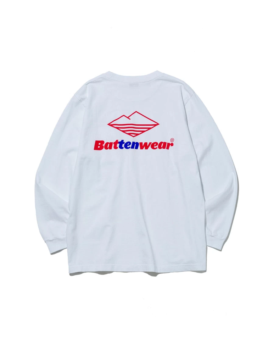 Battenwear Men's 10th Anniversary Long Sleeve Pocket T-Shirt in White