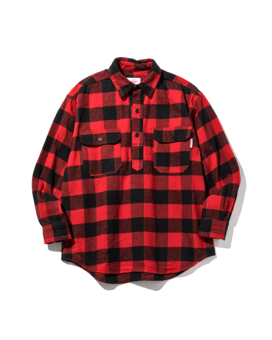 Battenwear Men's Lumberjack Pullover Sweatshirt - Red & Black Plaid Flannel Shirt