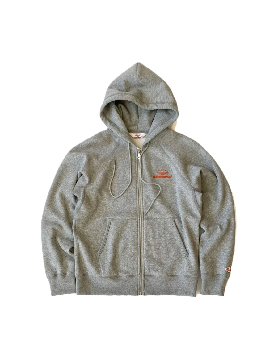 Battenwear Men's Team Reach-Up Zip Hoodie - Heather Grey Pullover Fleece Jacket