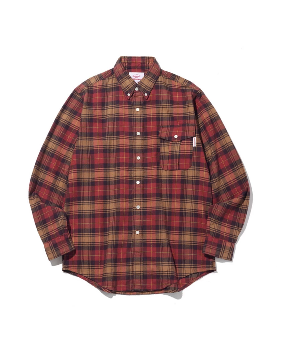 Battenwear Men's BD Scout Shirt in Red Brown Plaid Flannel