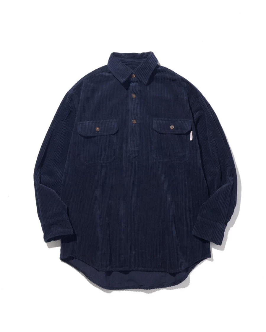 Battenwear Men's Navy Corduroy Lumberjack Pullover - Heavyweight Vintage Style Flannel Shirt Jacket