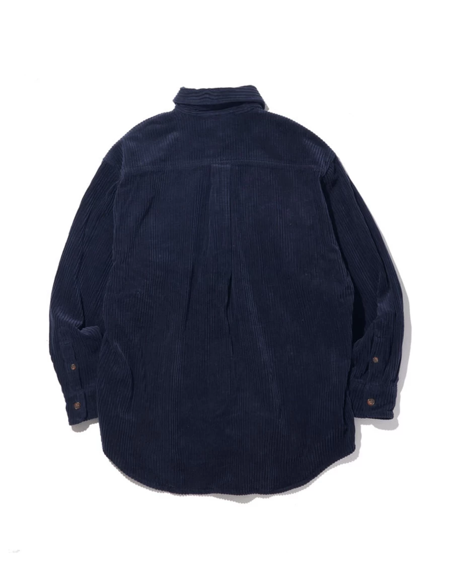 Battenwear Men's Navy Corduroy Lumberjack Pullover - Heavyweight Vintage Style Flannel Shirt Jacket