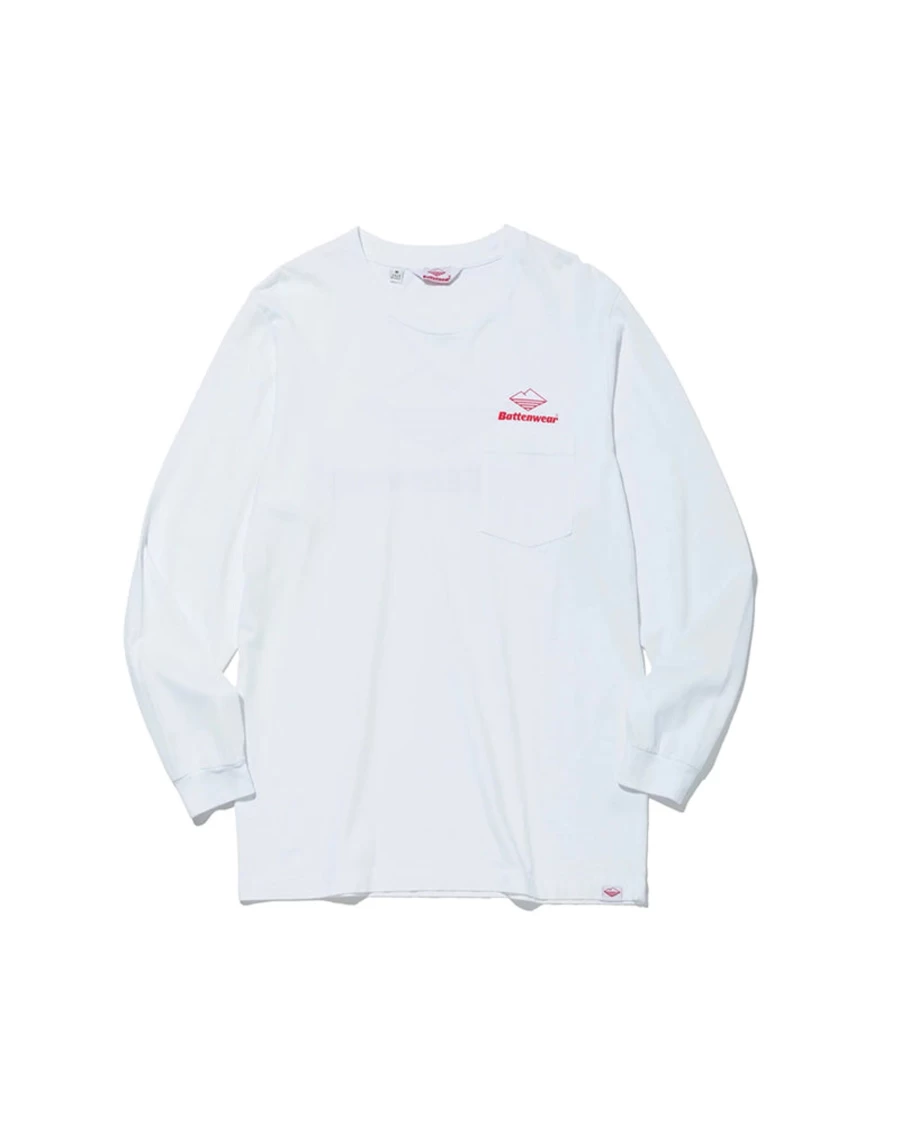 Battenwear Men's Team Long Sleeve Pocket T-Shirt in White