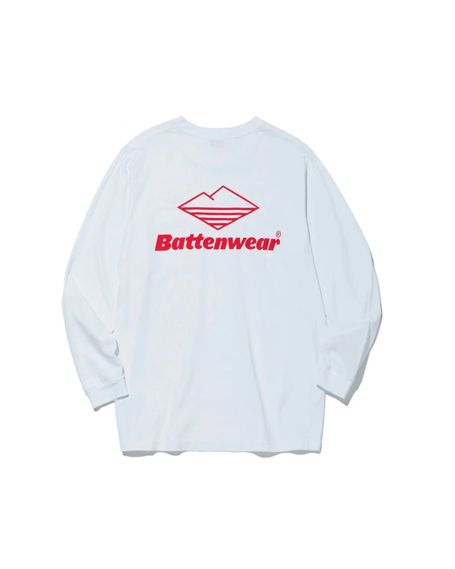 Battenwear Men's Team Long Sleeve Pocket T-Shirt in White