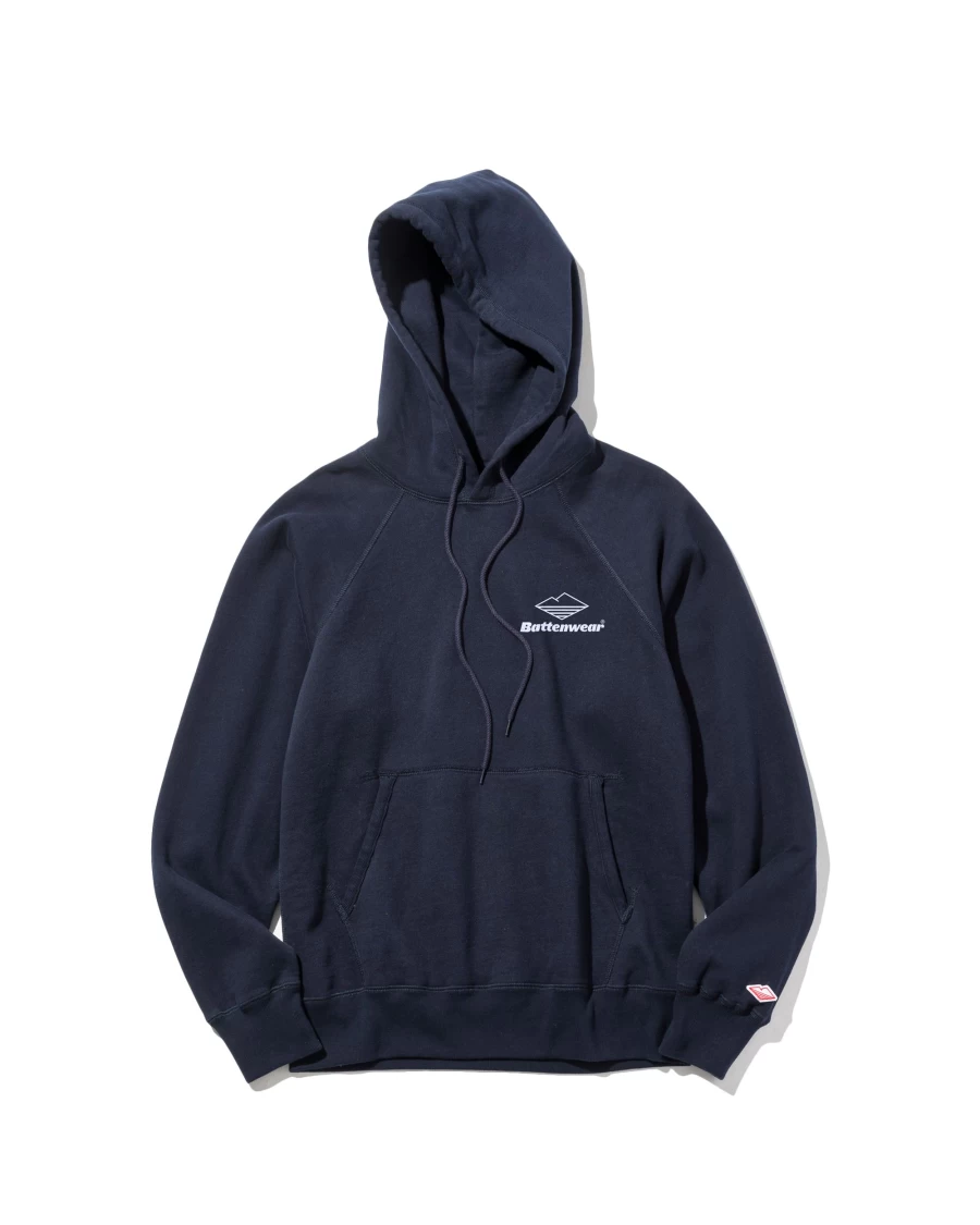 Battenwear Men's Team Reach-Up Hoody in Midnight Navy - Print B Pullover Hoodie