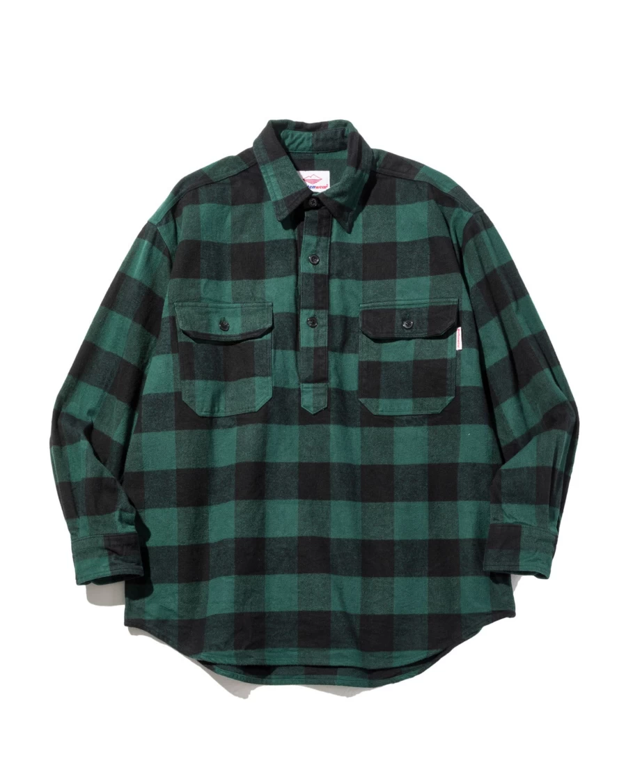 Battenwear Men's Lumberjack Pullover Sweatshirt - Green X Black Plaid Flannel Shirt