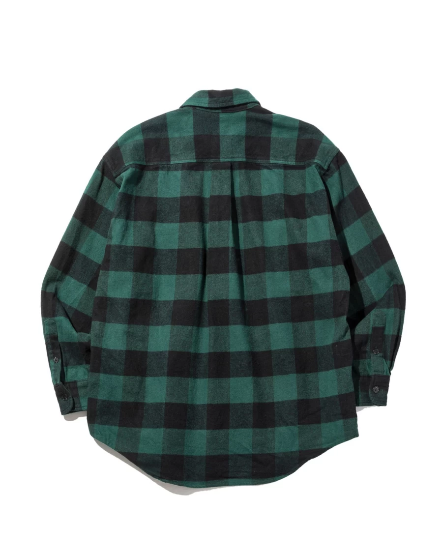 Battenwear Men's Lumberjack Pullover Sweatshirt - Green X Black Plaid Flannel Shirt