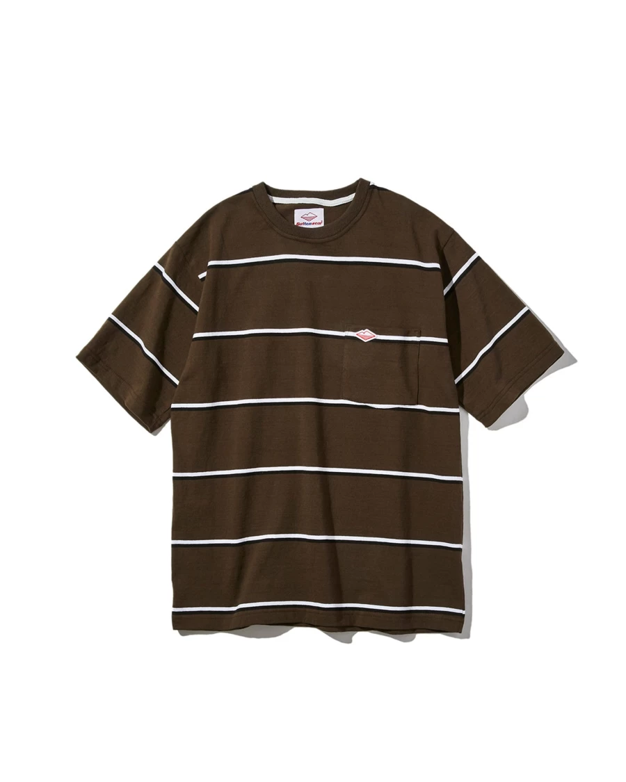 Battenwear Men's Olive Stripe Pocket Rugby Tee - Classic Striped Casual Shirt