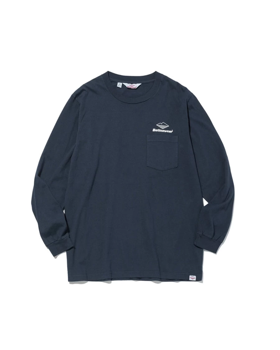 Battenwear Men's Navy Long Sleeve Pocket T-Shirt - Team L/S Pocket Tee