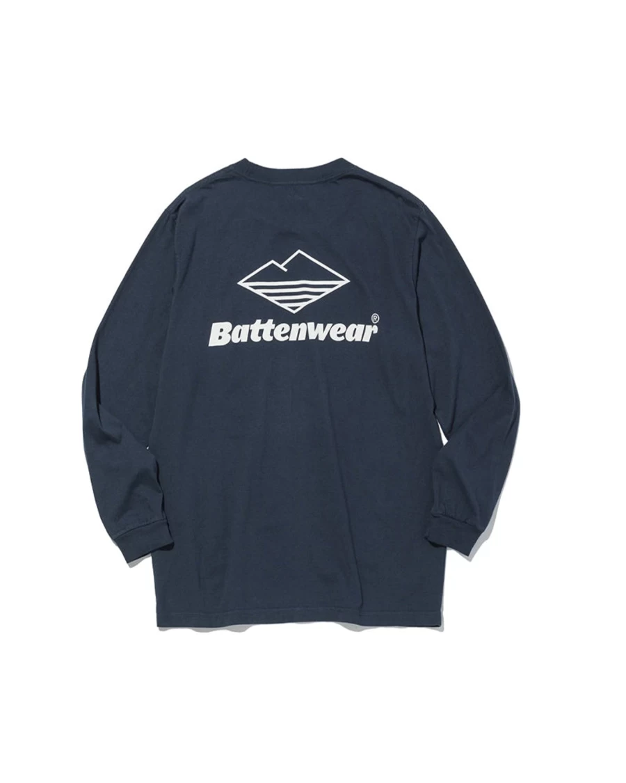 Battenwear Men's Navy Long Sleeve Pocket T-Shirt - Team L/S Pocket Tee