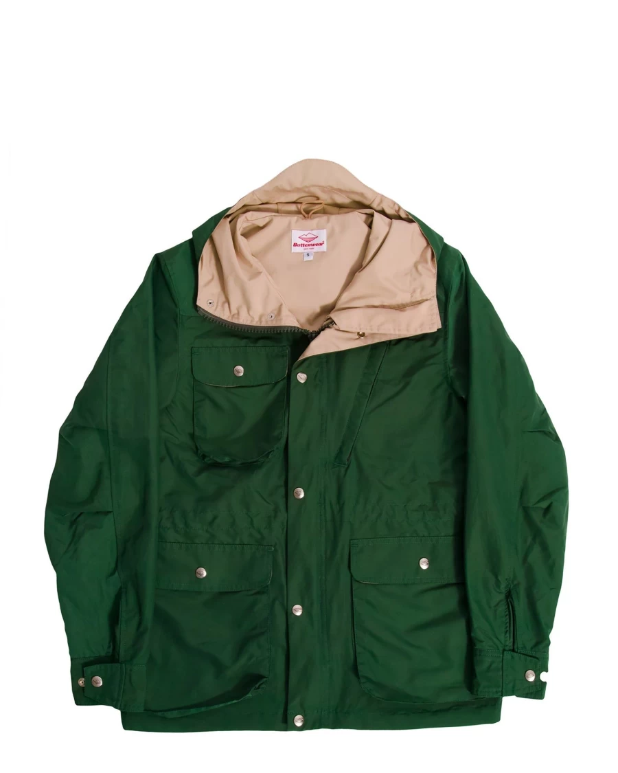 Battenwear Men's Travel Shell Parka Jacket in Green X Putty Color