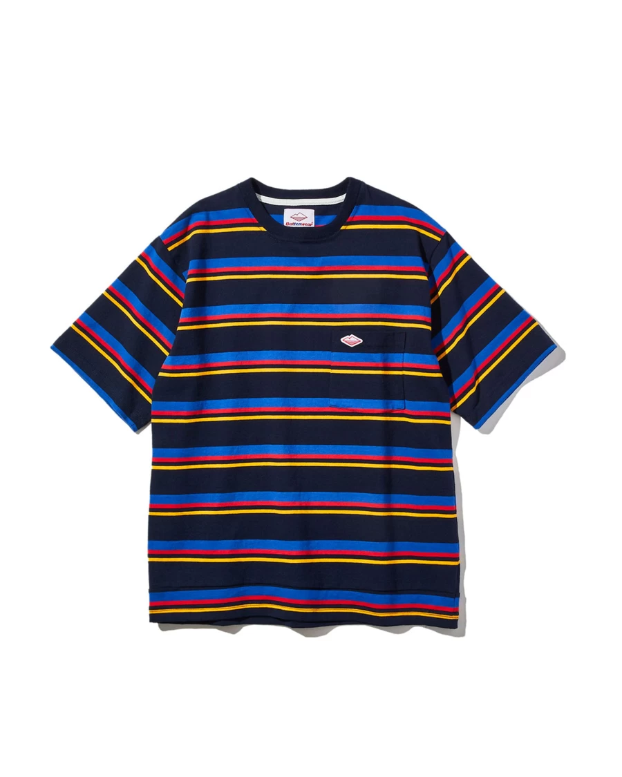 Battenwear Men's Multi-Stripe Pocket Rugby Tee - Classic Striped Casual Top