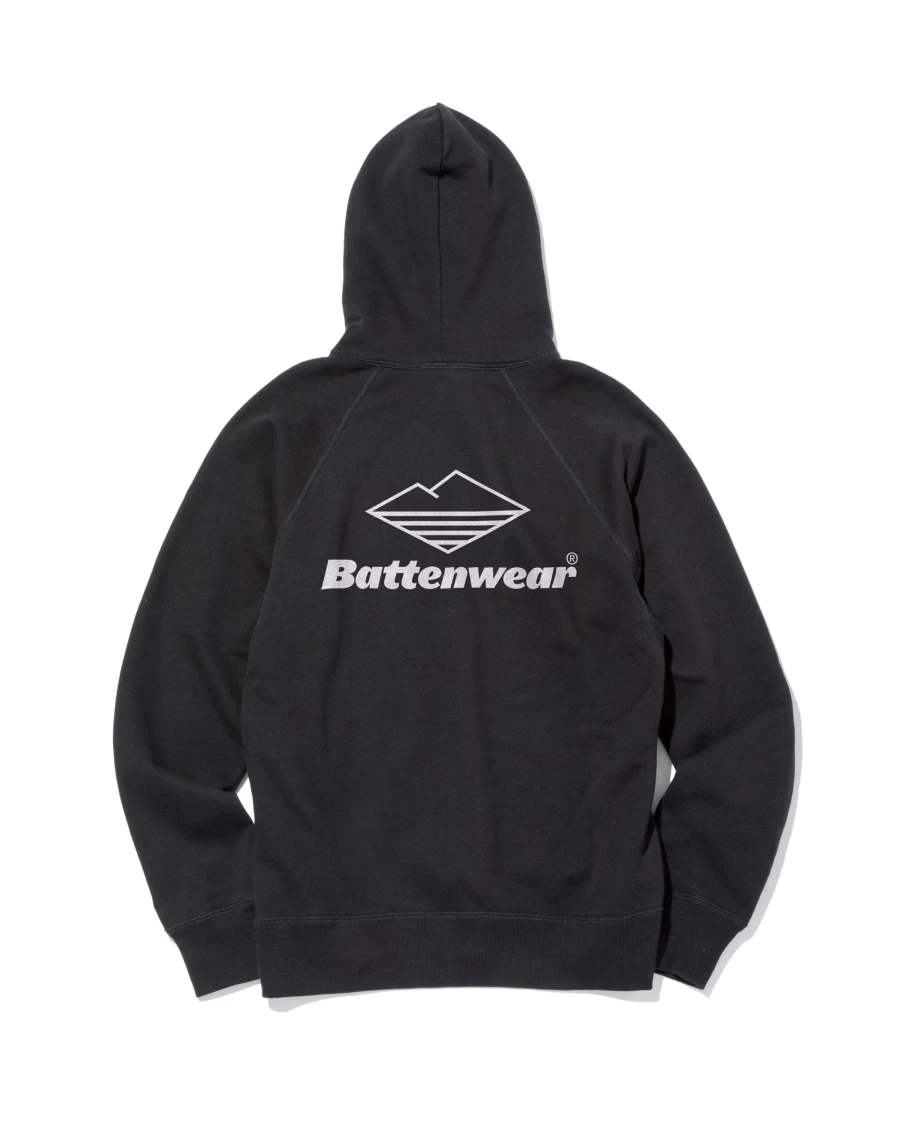 Battenwear Men's Black Team Reach-Up Hoody with Print B - Premium Pullover Hoodie