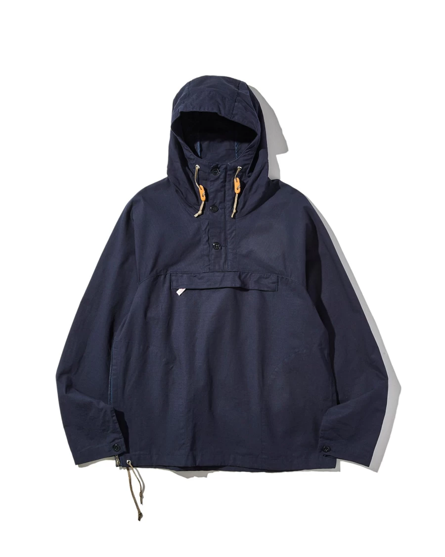 Battenwear Men's Packable Anorak Jacket in Navy Ripstop - Lightweight Water-Resistant Travel Coat