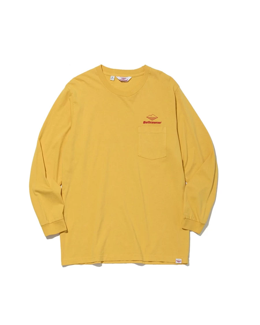 Battenwear Men's Mustard Long Sleeve Pocket T-Shirt - Team L/S Pocket Tee