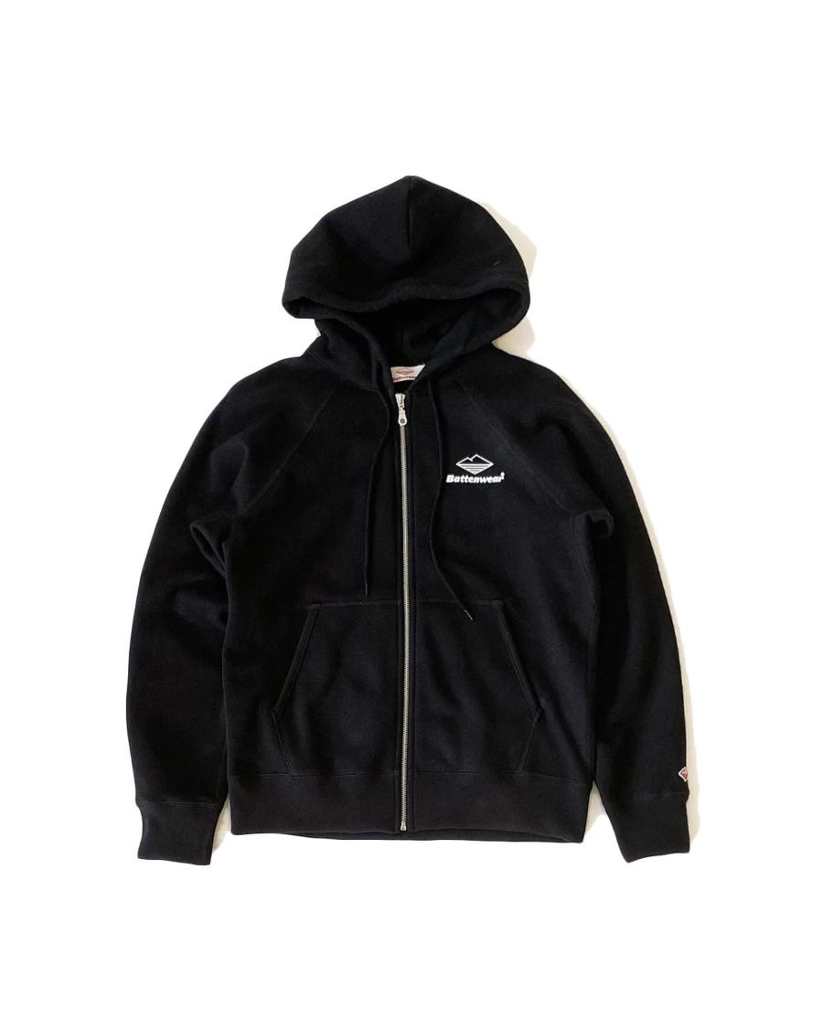 Battenwear Men's Team Reach-Up Zip Hooded Sweatshirt in Black