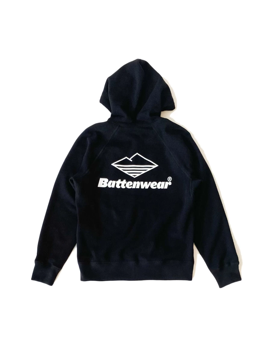 Battenwear Men's Team Reach-Up Zip Hooded Sweatshirt in Black