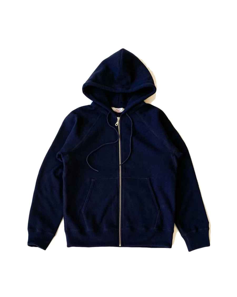 Battenwear Men's Reach-Up Zip Hoody in Midnight Navy - Lightweight Fleece Pullover with Full-Zip