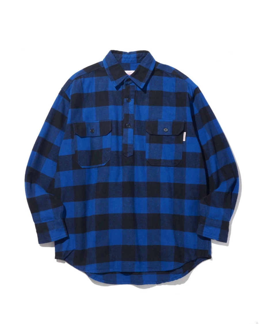 Battenwear Men's Lumberjack Pullover Sweatshirt - Blue X Black Plaid Flannel Style
