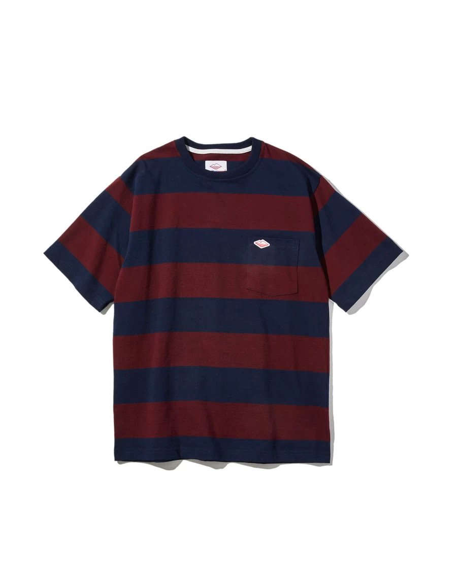 Battenwear Men's Navy X Maroon Stripe Pocket Rugby Tee - Classic Striped Rugby Shirt