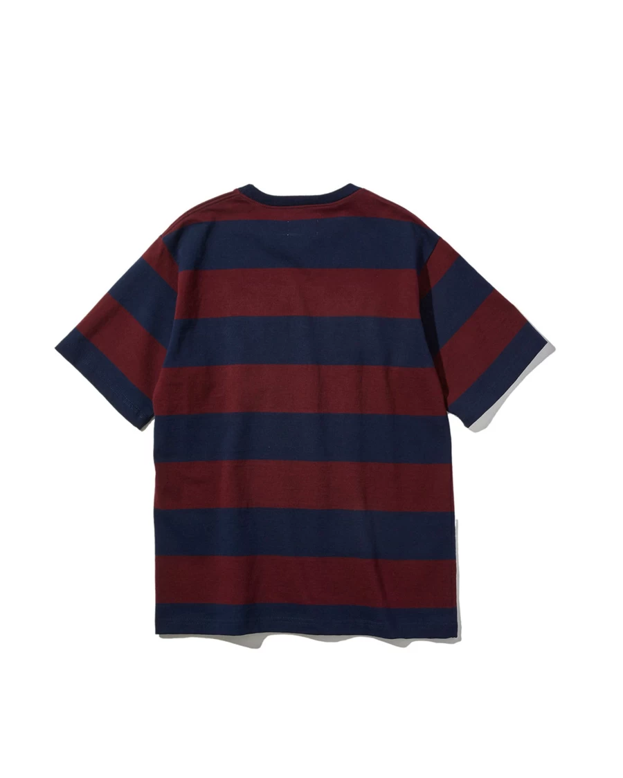Battenwear Men's Navy X Maroon Stripe Pocket Rugby Tee - Classic Striped Rugby Shirt