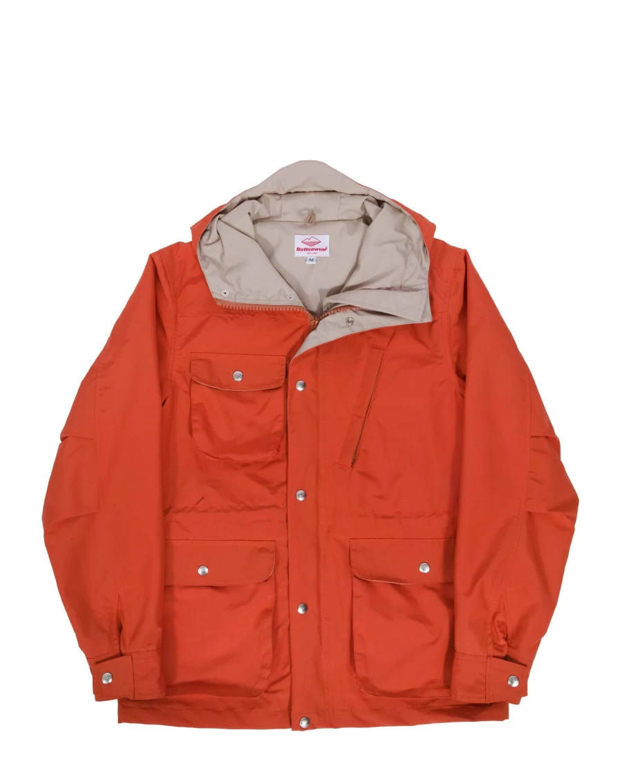 Battenwear Men's Travel Shell Parka Jacket in Orange X Putty Color
