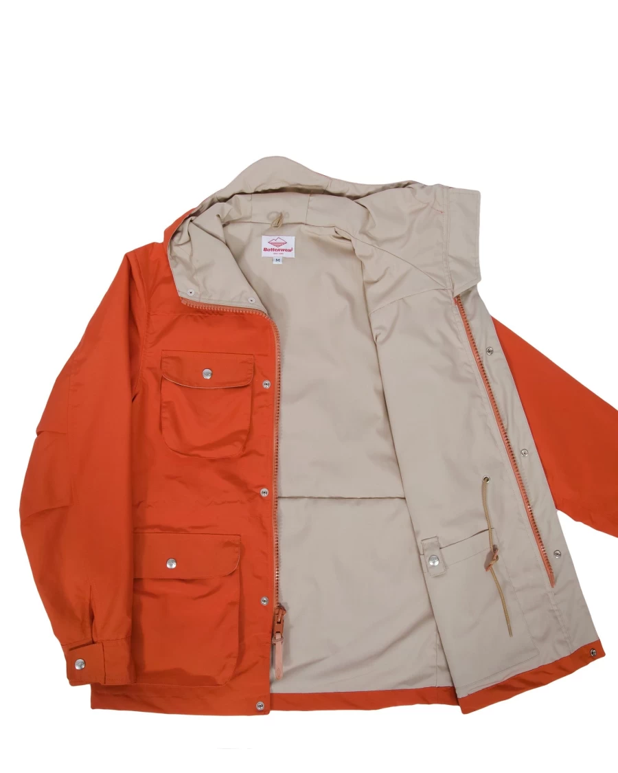 Battenwear Men's Travel Shell Parka Jacket in Orange X Putty Color