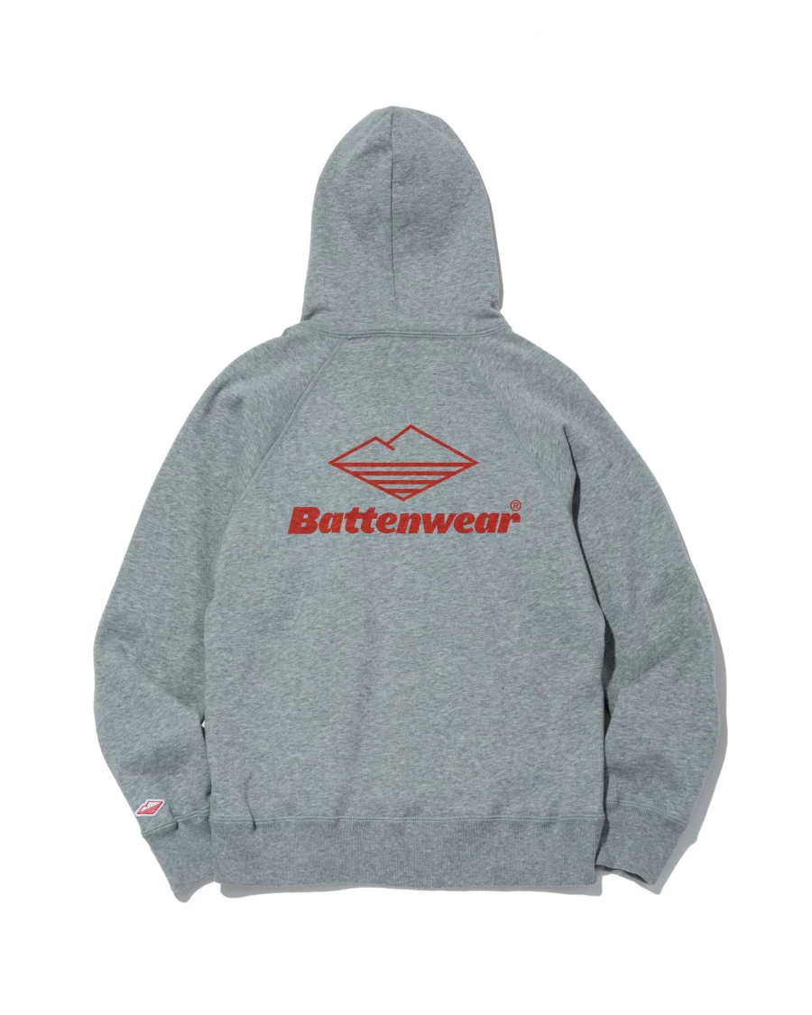 Battenwear Men's Heather Grey Team Reach-Up Hoody - Print B Pullover Sweatshirt