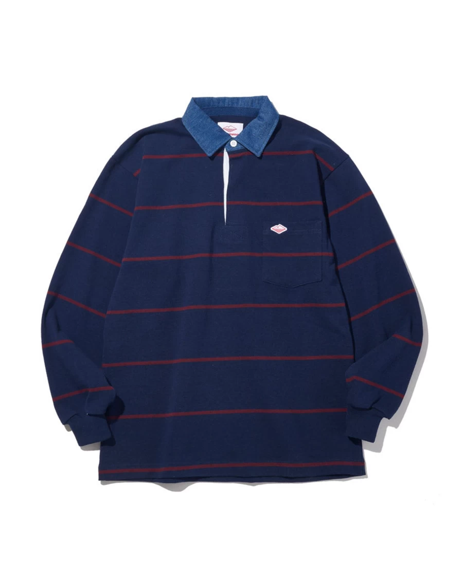 Battenwear Men's Pocket Rugby Shirt in Navy and Maroon - Classic Collared Style