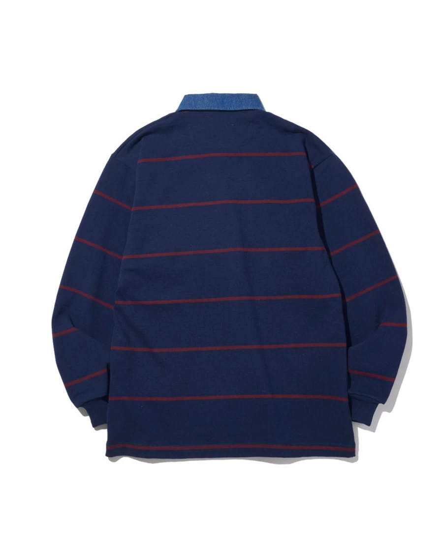Battenwear Men's Pocket Rugby Shirt in Navy and Maroon - Classic Collared Style